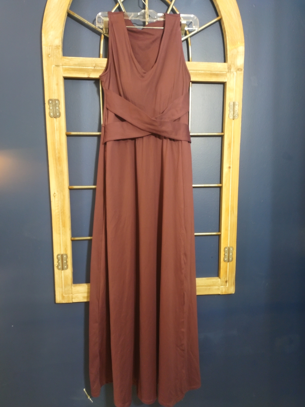 HALARA Sleeveless Maxi Dress in Rich Brown with Draped Waist